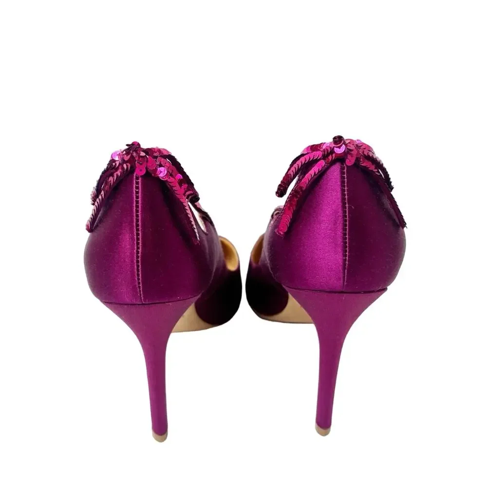 BADGLEY MISCHKA WOMEN'S JEWEL DRESS DARK PINK LEATHER PUMP POINTY HEELS SIZE 10